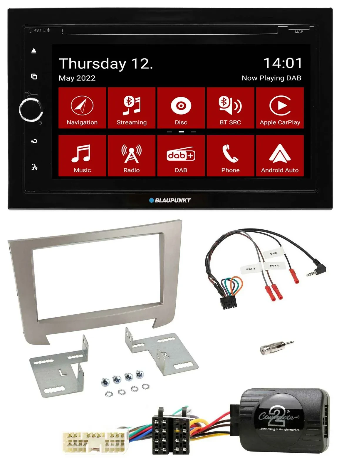 Blaupunkt 2DIN Lenkrad Bluetooth USB TMC DAB Navigation für SSangYong Rexton Tel