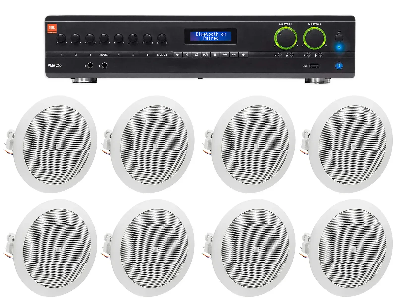 Потолочная акустика JBL 8124 White с усилителем (8 штук)