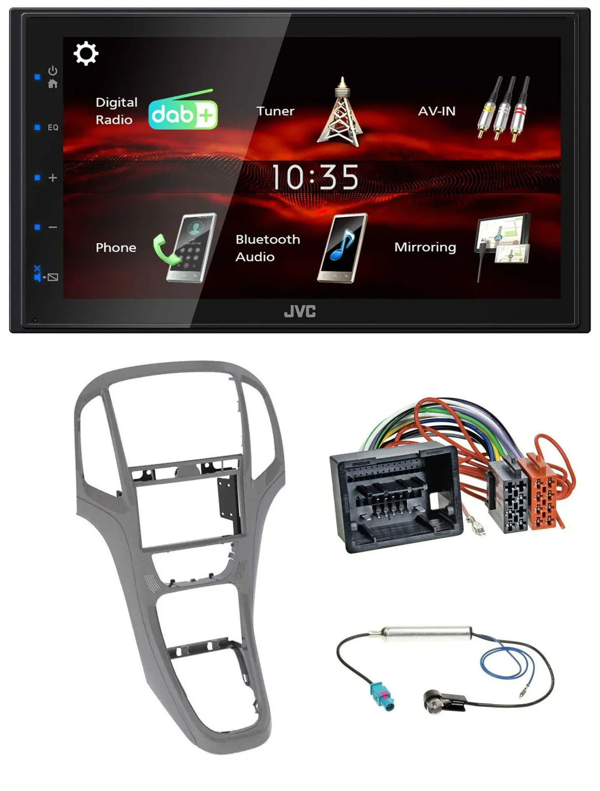 Автомагнитола JVC 2-DIN USB Bluetooth MP3 DAB для Opel Astra J (с 2009), титаново-серый