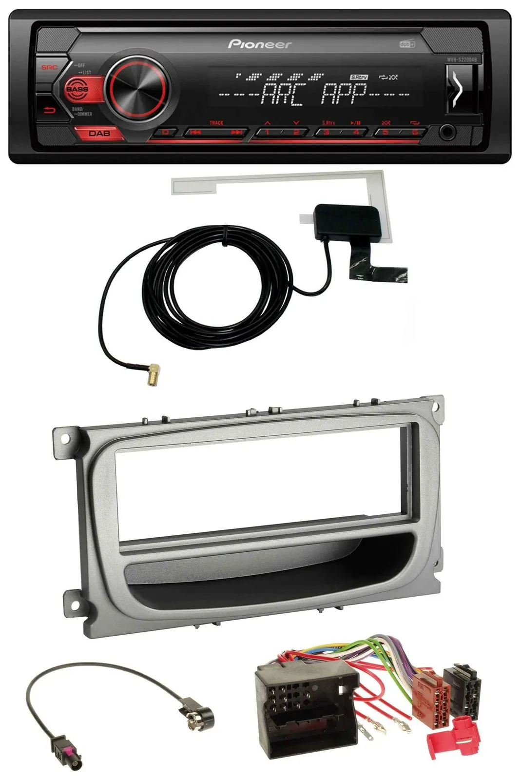 Автомагнитола для Ford Focus/Galaxy/C-Max (с 2007) Pioneer 1DIN USB DAB MP3 AUX, серебристый