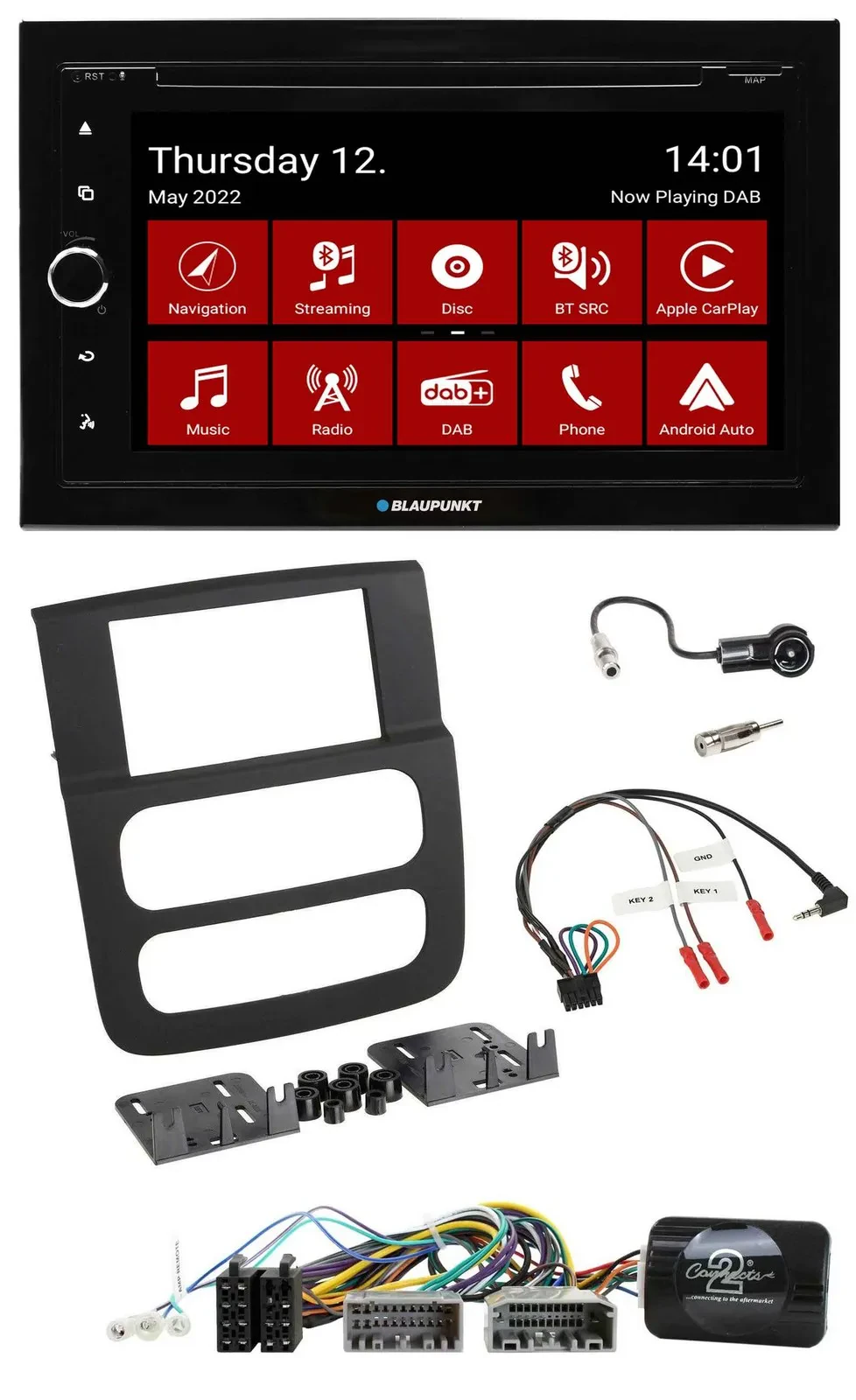 Blaupunkt 2DIN Lenkrad Bluetooth USB TMC DAB Navigation für Dodge RAM 2002-2006