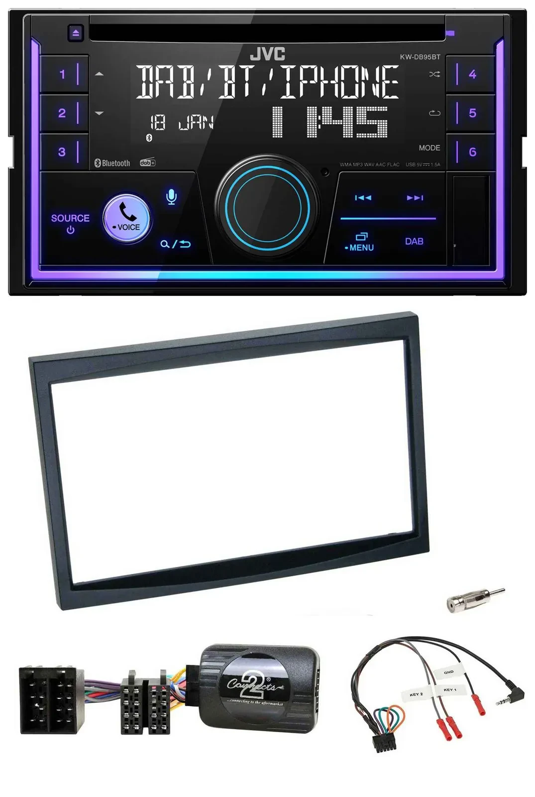 JVC Lenkrad USB 2DIN DAB Bluetooth CD Autoradio für Citroen C3 C2 Berlingo schwa
