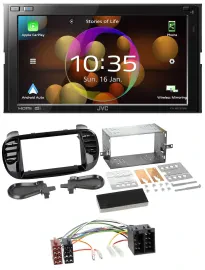 JVC DAB MP3 2DIN Bluetooth USB Autoradio für Fiat 500 bis 2012 glänzend schwarz