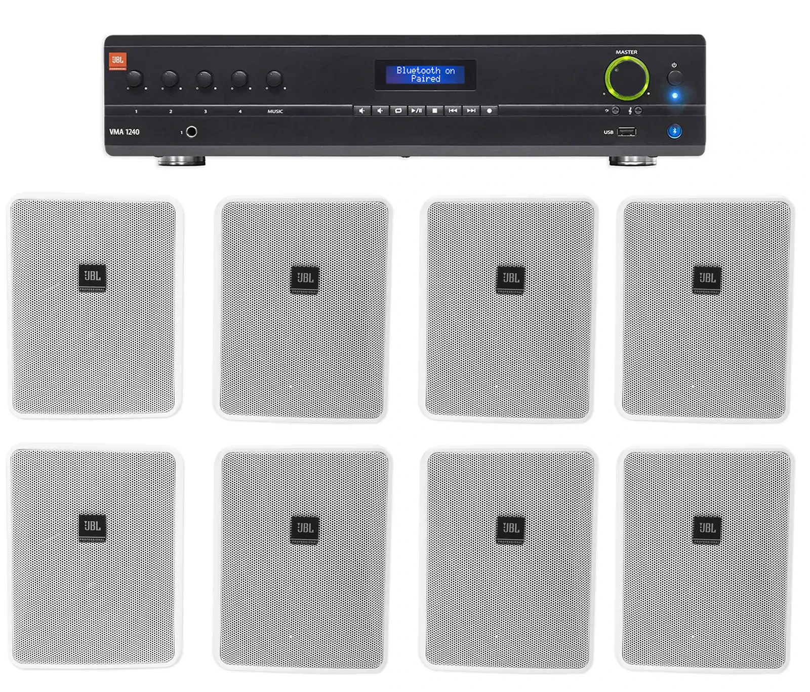 Настенная акустика JBL Control 25-1 White с усилителем (8 штук)