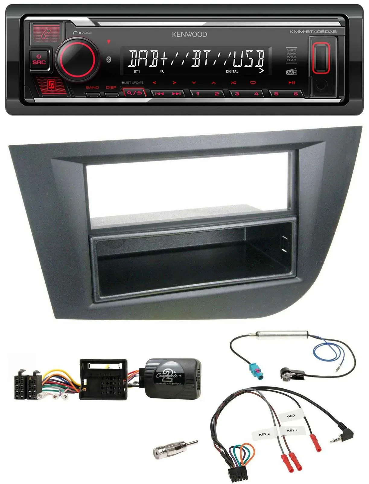 Kenwood Lenkrad Bluetooth USB DAB Autoradio für Seat Leon 2005-2010 schwarz