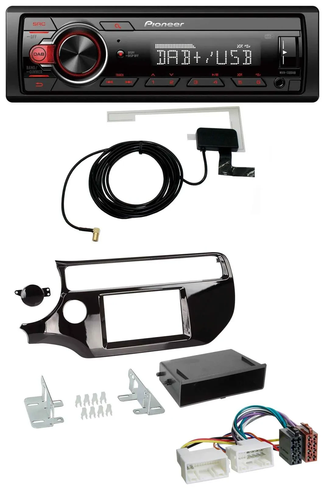 Pioneer 1DIN MP3 DAB USB AUX Autoradio für Kia Rio UB ab 2015 piano-schwarz