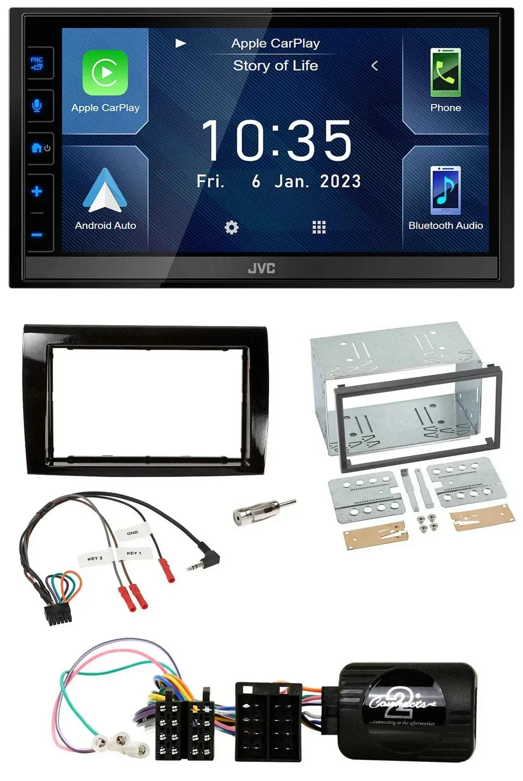 JVC DAB Bluetooth Lenkrad USB 2DIN Autoradio für Fiat Bravo 2007-2014