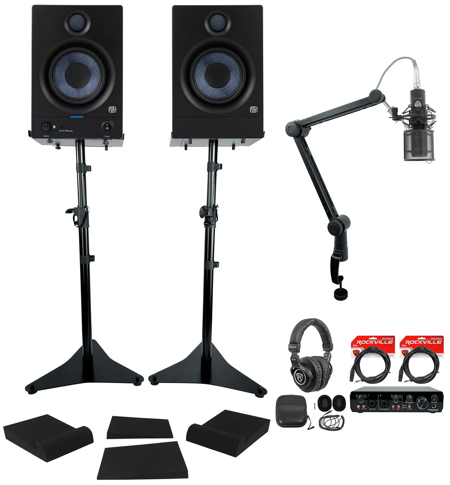 Комплект для подкастов PreSonus Eris 5BT 2nd Gen 5" с аудиоинтерфейсом R-TRACK 2x2, микрофоном, наушниками и стойками (набор)