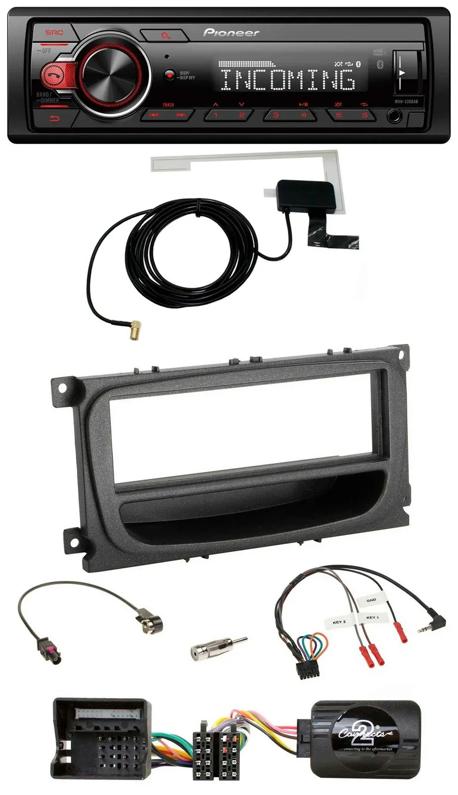 Автомагнитола Pioneer DAB, Bluetooth, USB, совместима с кнопками на руле, для Ford C-Max/Galaxy/Focus (с 2007)