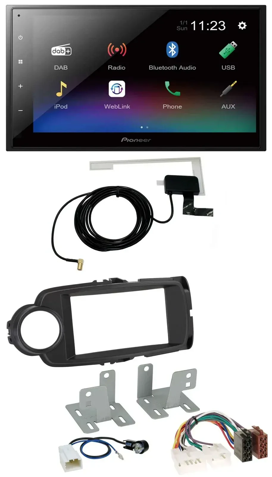 Автомагнитола для Toyota Yaris Pioneer 2-DIN, DAB, MP3, Bluetooth, USB, черный