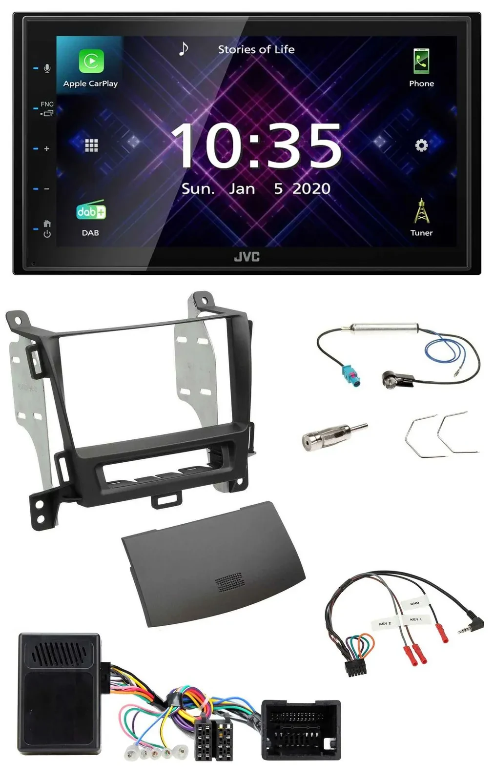 Автомагнитола для Opel Zafira JVC 2-DIN, DAB, Bluetooth, USB, чёрная (Jet Black), поддержка управления на руле, совместима с моделями с 2013 года