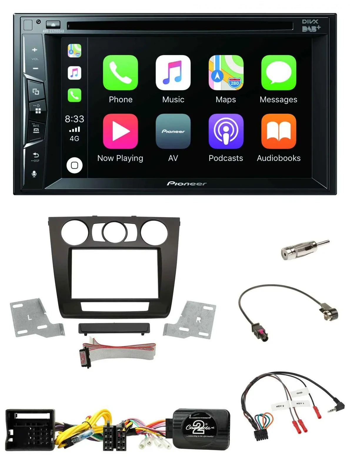 Pioneer Lenkrad USB DVD Bluetooth DAB 2DIN Autoradio für BMW 1er man. Klima E87/