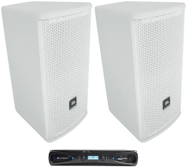 2) JBL AC16 White 6" 640 Watt 2-Way 16 Ohm Passive Wall Mount Speakers+Crown Amp