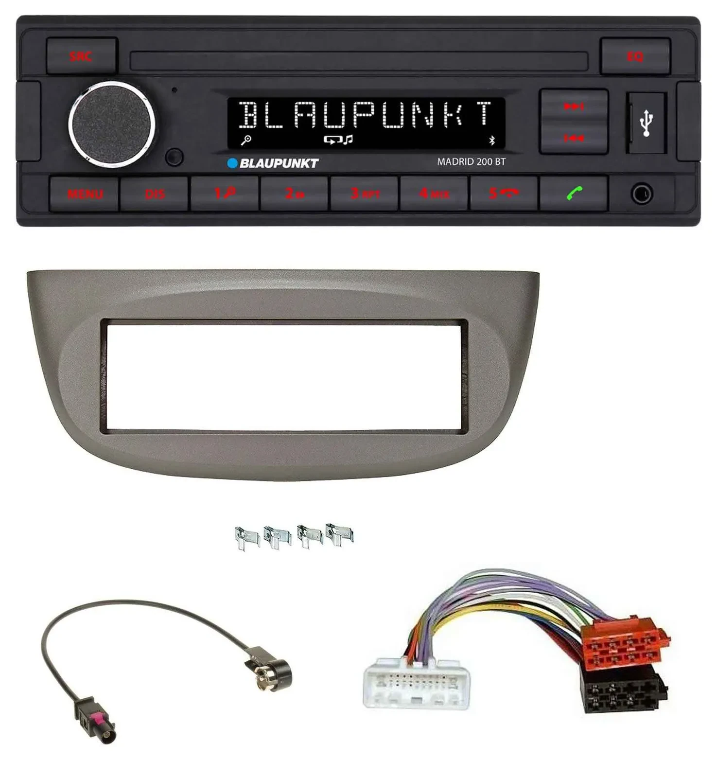 Blaupunkt USB AUX Bluetooth MP3 Autoradio für Renault Twingo ab 2015 beige-grau
