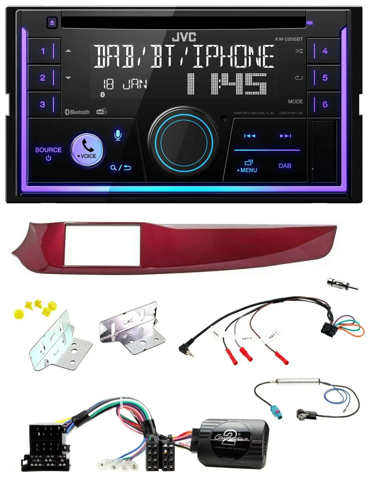 JVC Lenkrad USB 2DIN DAB Bluetooth CD Autoradio für Alfa Giulietta rot 940 2010-