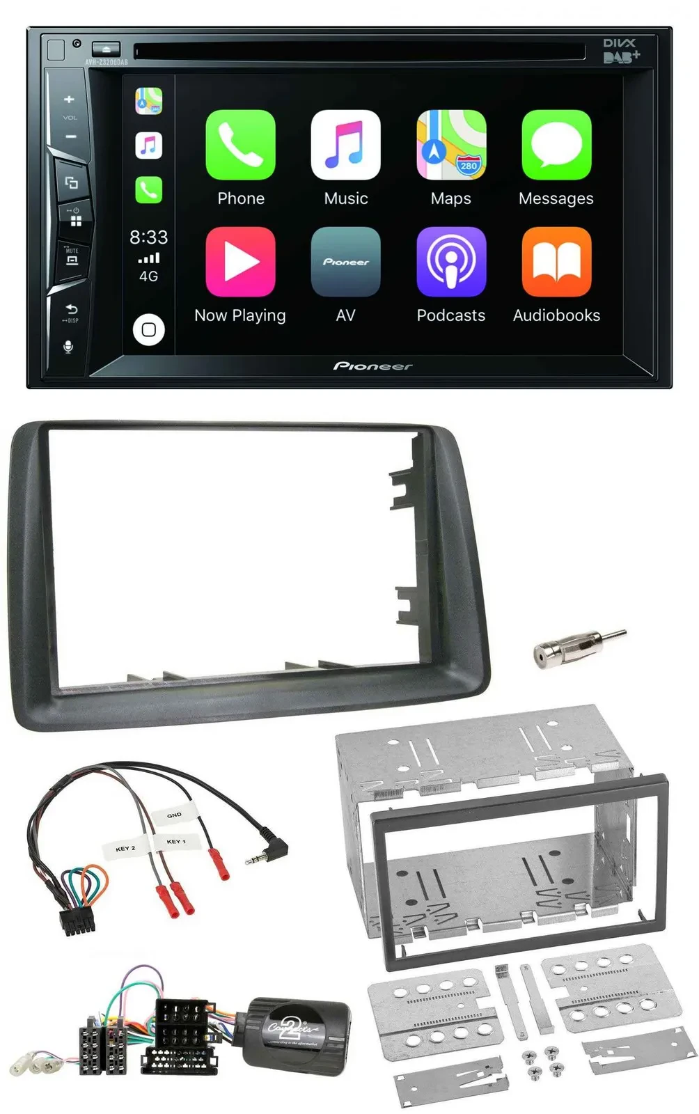Pioneer Lenkrad USB DVD Bluetooth DAB 2DIN Autoradio für Fiat Panda 2007-2012 gr