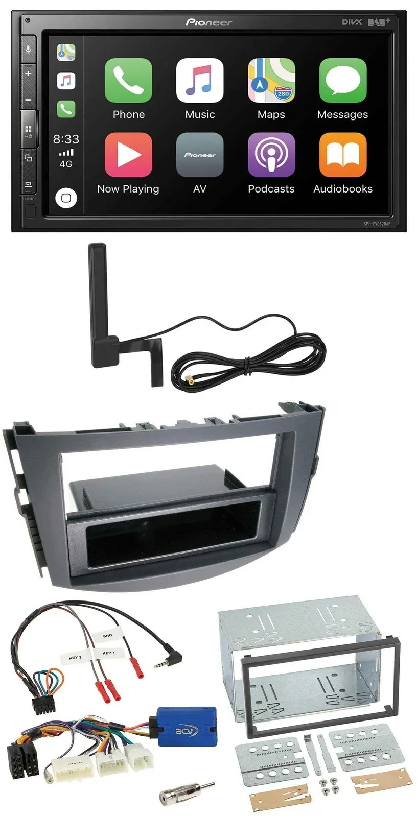 Автомагнитола Pioneer 2DIN USB Bluetooth DAB для Toyota RAV4 (с 2011), 28-pin, поддержка управления на руле