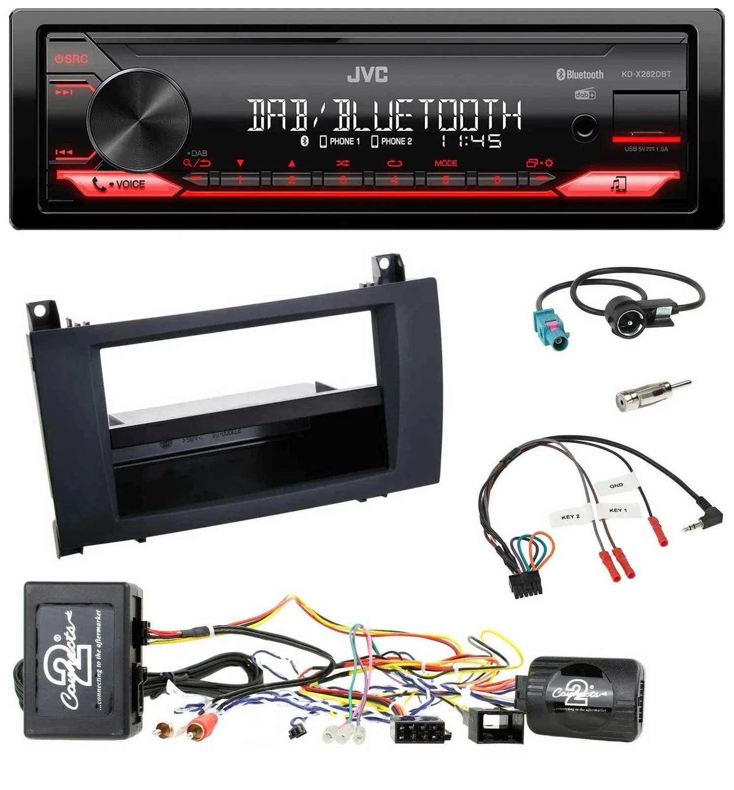 JVC Bluetooth USB DAB Lenkrad Autoradio für Mercedes SLK R171 04-11 aktiv