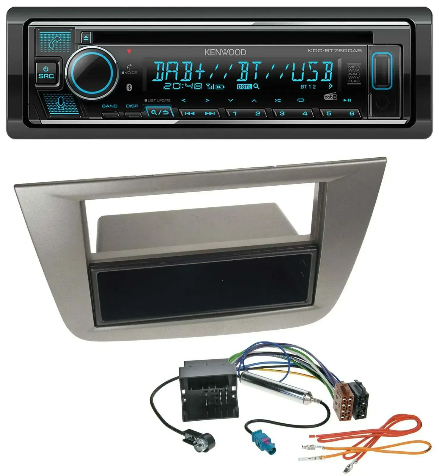 Автомагнитола Kenwood MP3 Bluetooth DAB USB CD, антрацит, для Seat Altea/Toledo (с 2005)