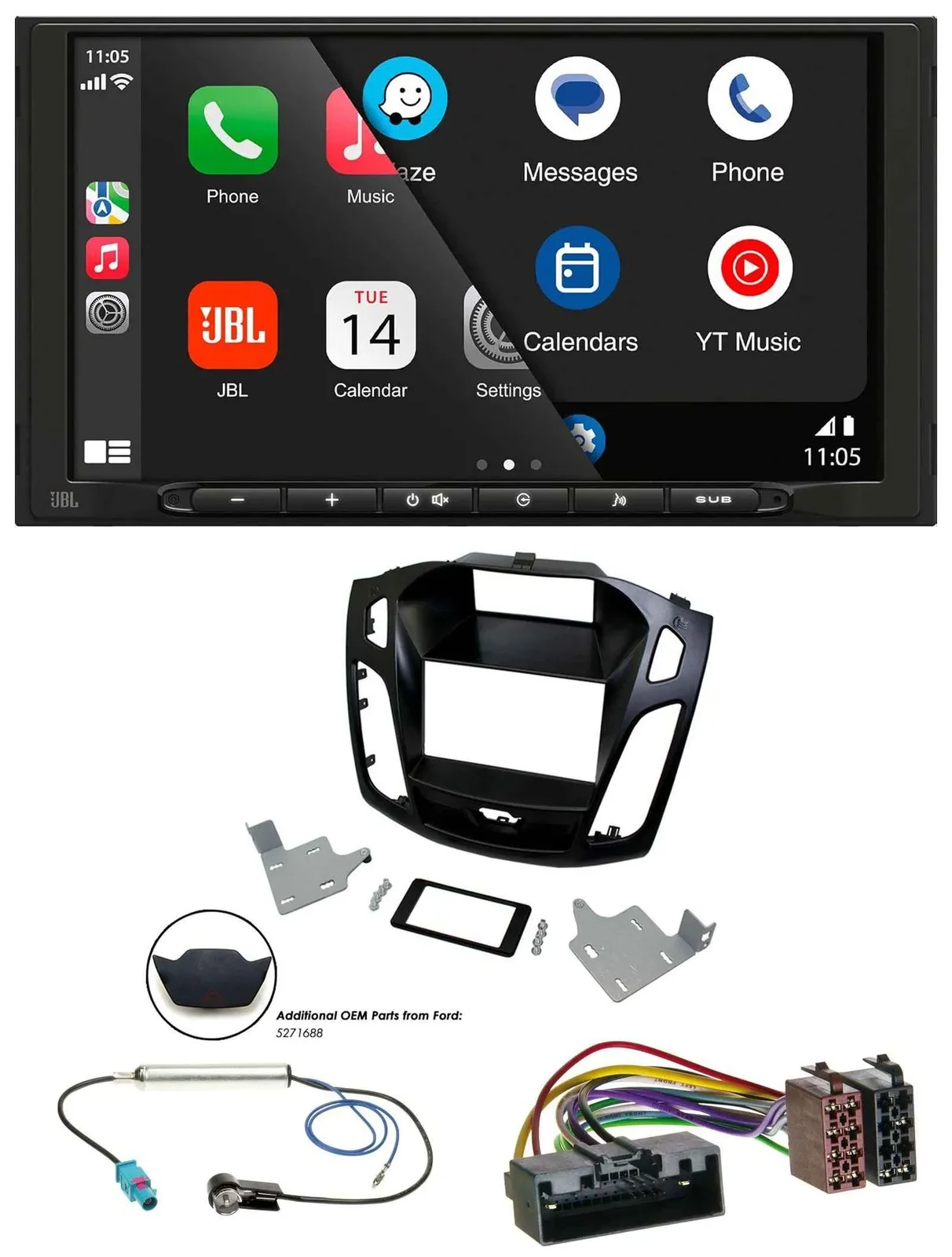 JBL USB 2DIN MP3 Bluetooth AUX Autoradio für Ford Focus 2014-2018 schwarz