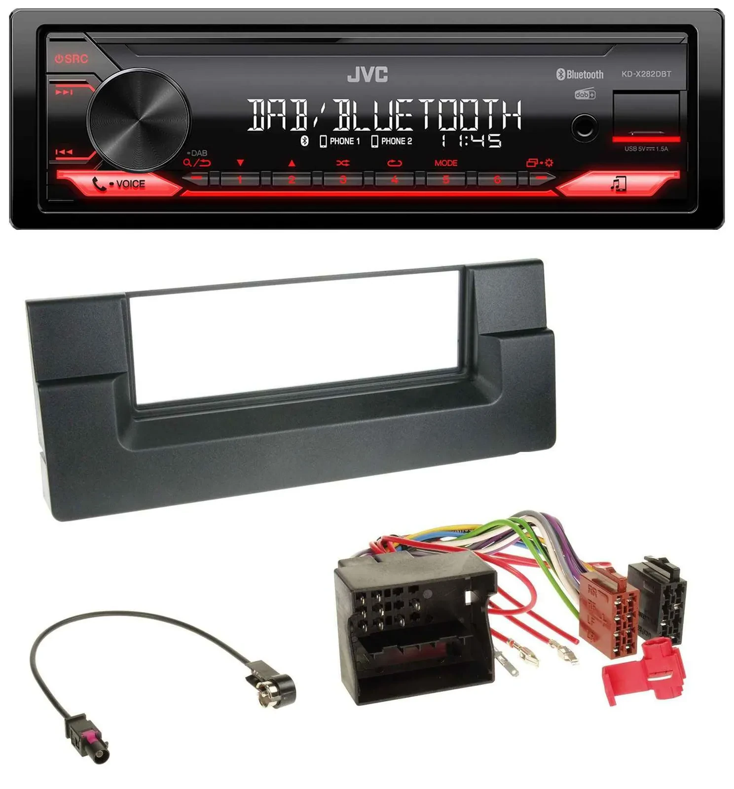 Автомагнитола JVC Bluetooth USB DAB MP3 для BMW 5 (E39) и X5 (E53) Quadlock