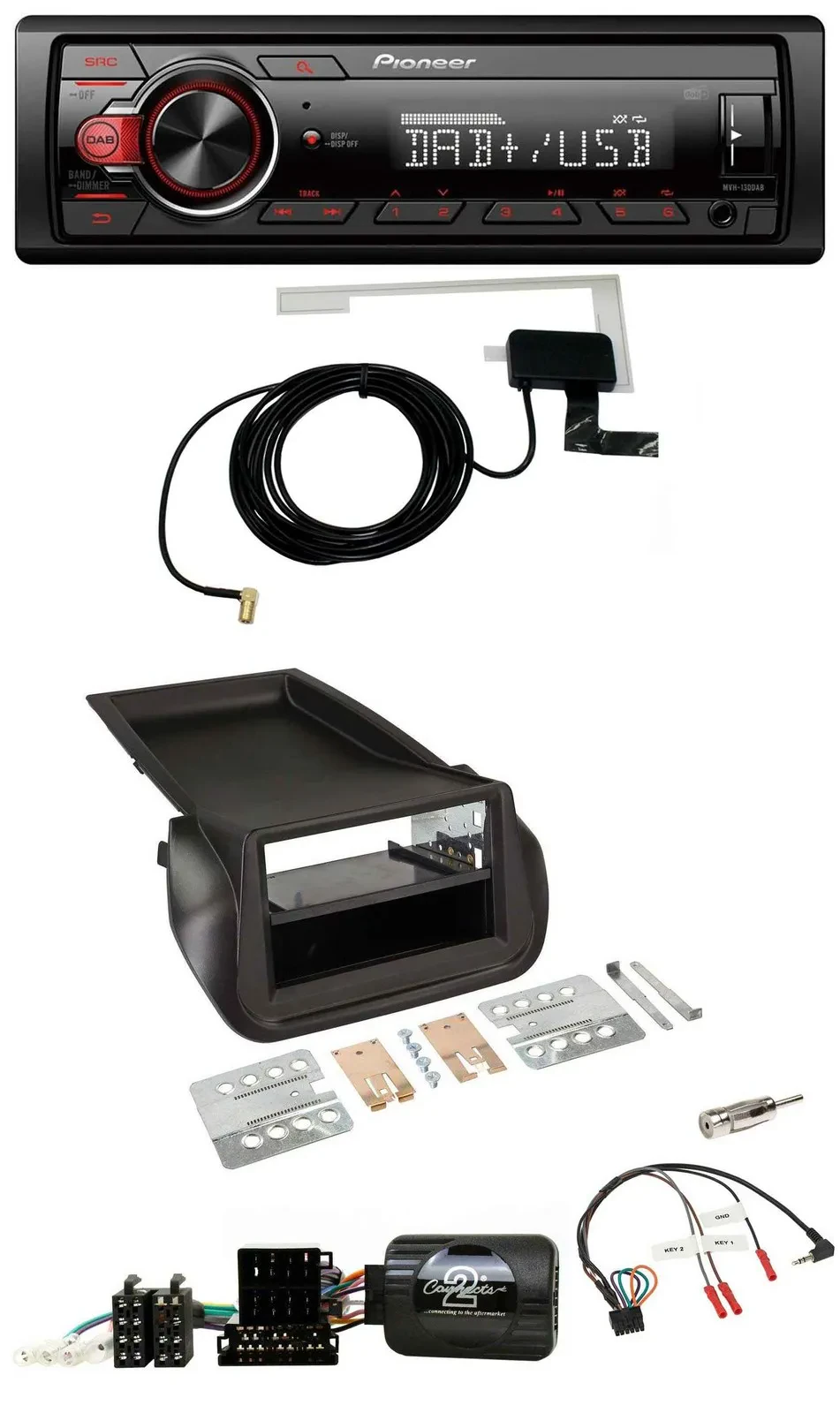 Автомагнитола Pioneer 1-DIN, MP3, DAB, USB, для Fiat Fiorino (с 2008), управление с руля