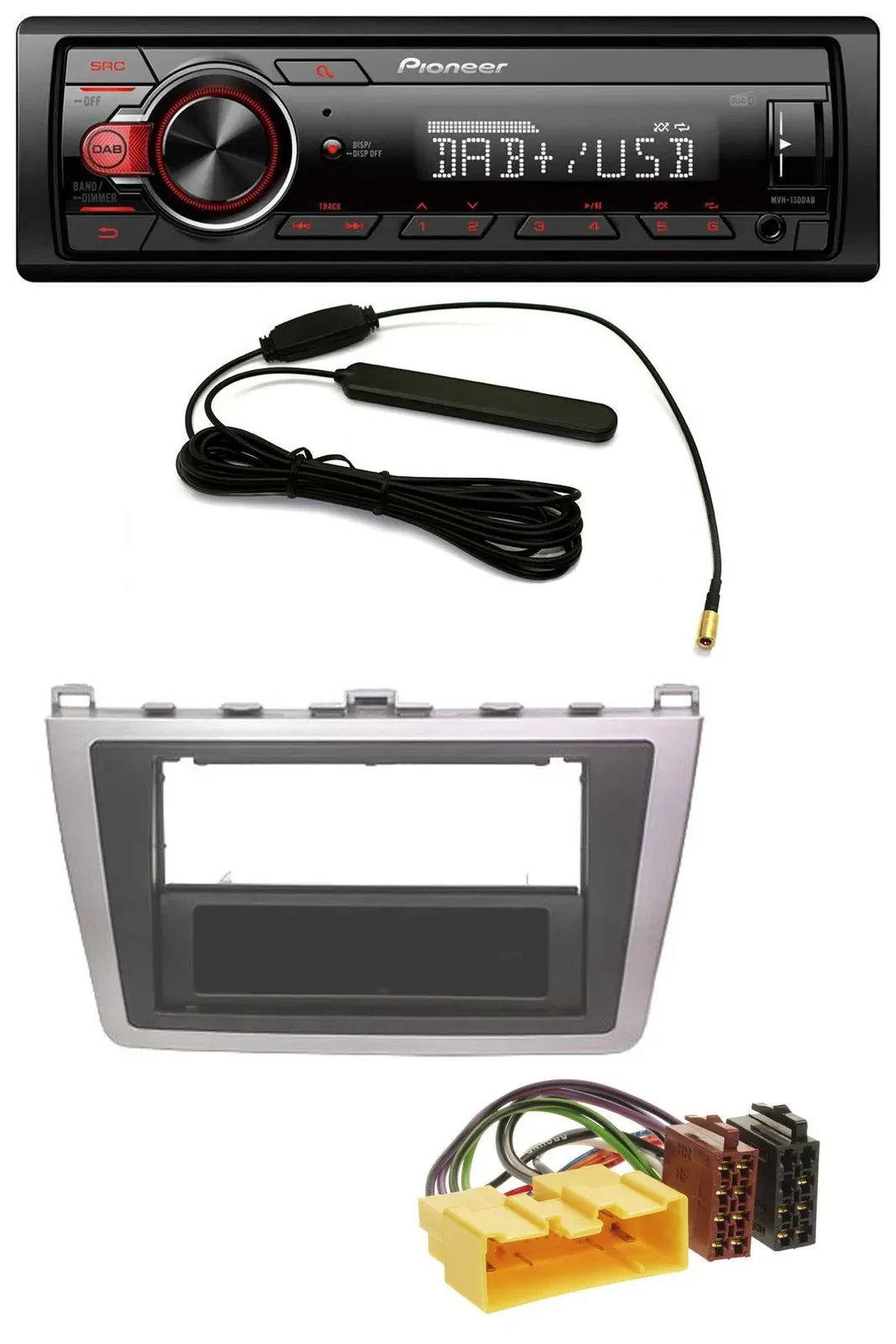 Автомагнитола Pioneer 1-DIN, DAB, USB, AUX для Mazda 6 (2008–2012), серебристо-черная