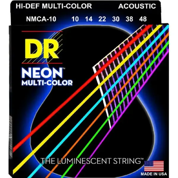 Струны для акустической гитары DR Strings NMCA-10 Neon Multi-Color 10-48 (люминисцентные)