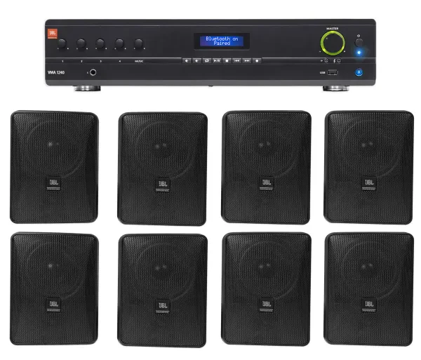 Настенная акустика JBL Control 25-1 Black с усилителем (8 штук)