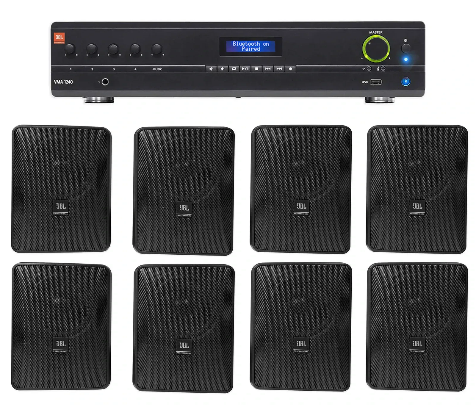 Настенная акустика JBL Control 25-1 Black с усилителем (8 штук)