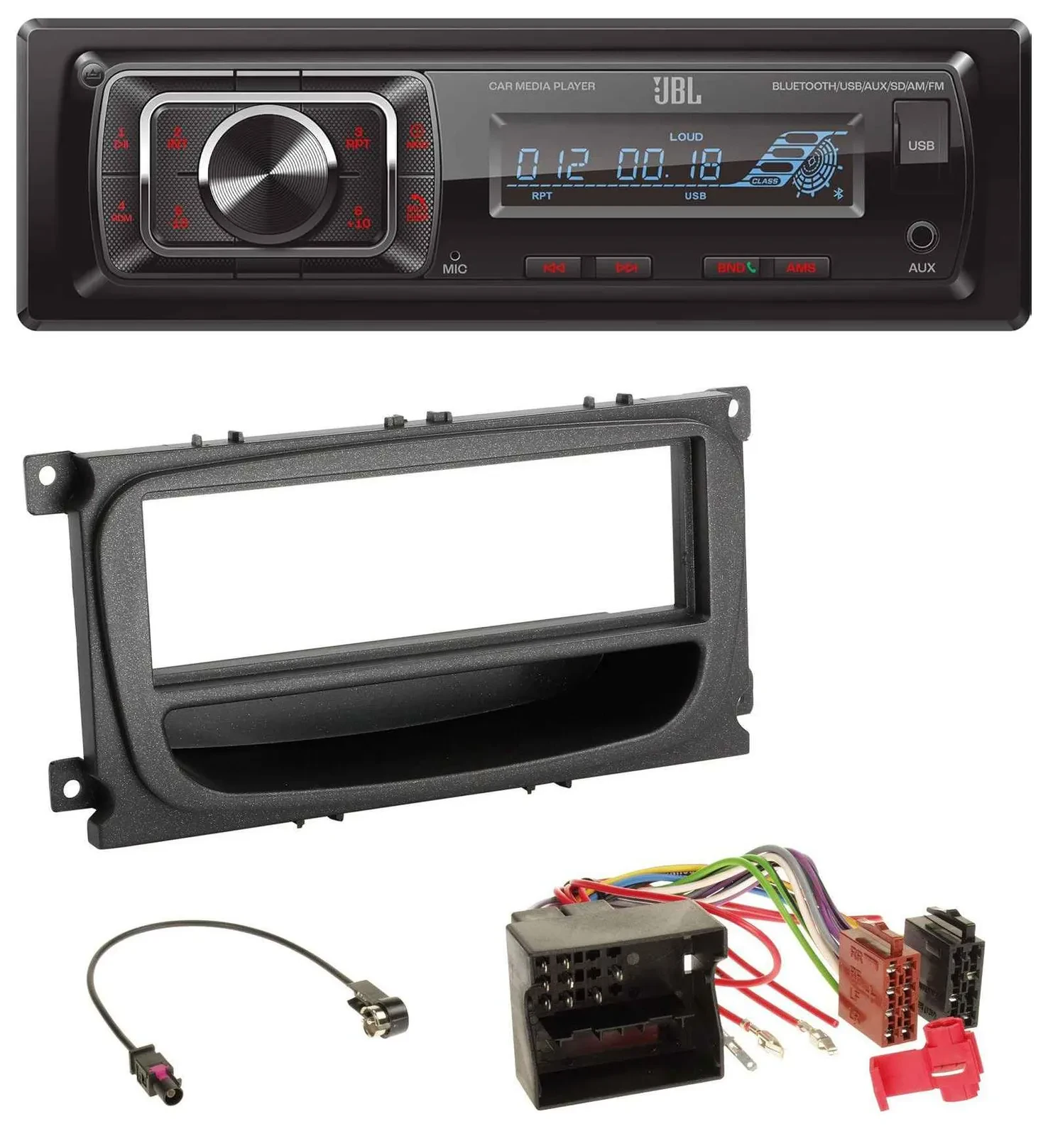 JBL SD AUX MP3 USB Bluetooth Autoradio für Ford C-Max Focus Galaxy ab 2007 Ablag
