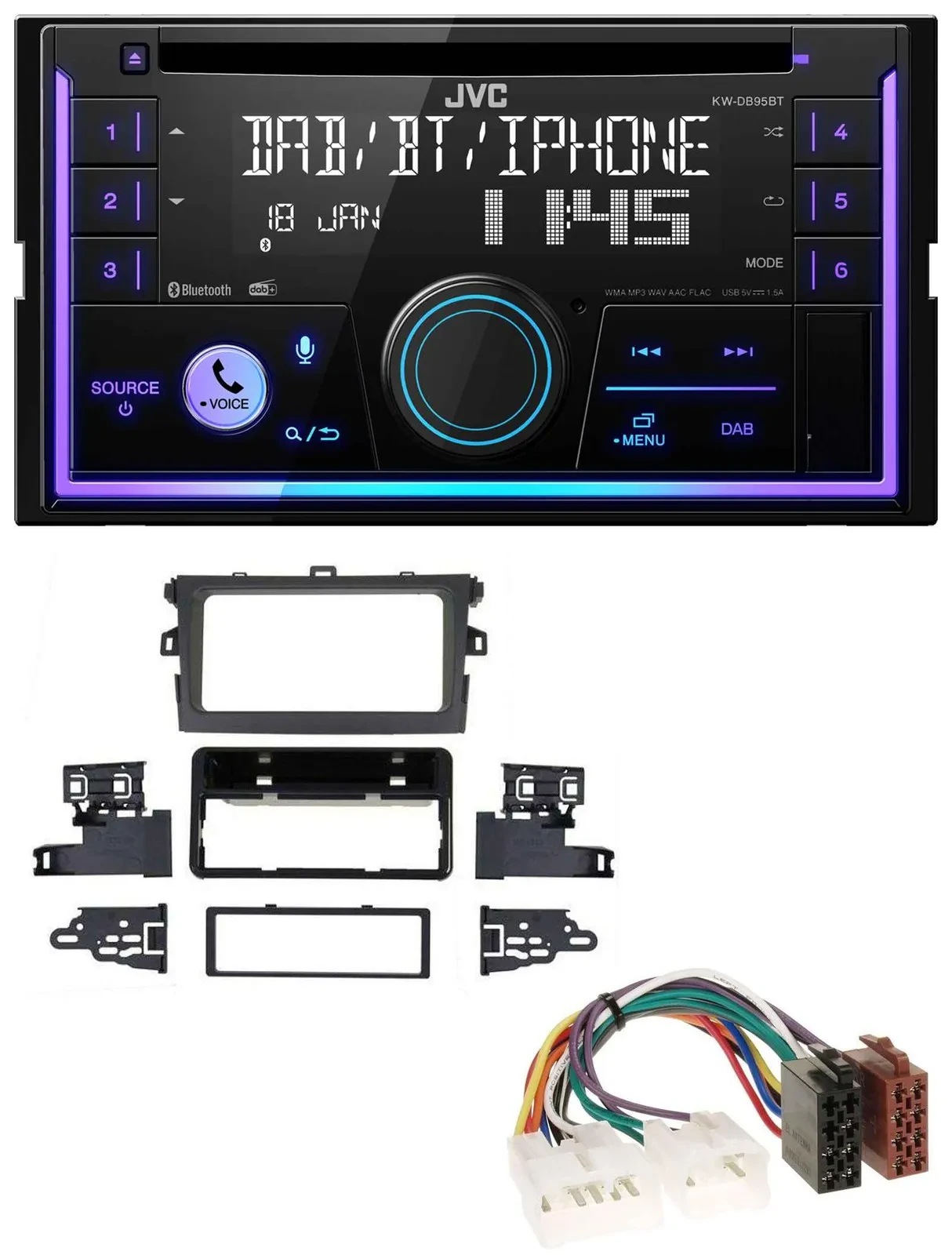 Автомагнитола для Toyota Corolla 2009–2013 JVC 2 DIN CD DAB Bluetooth USB серебристая