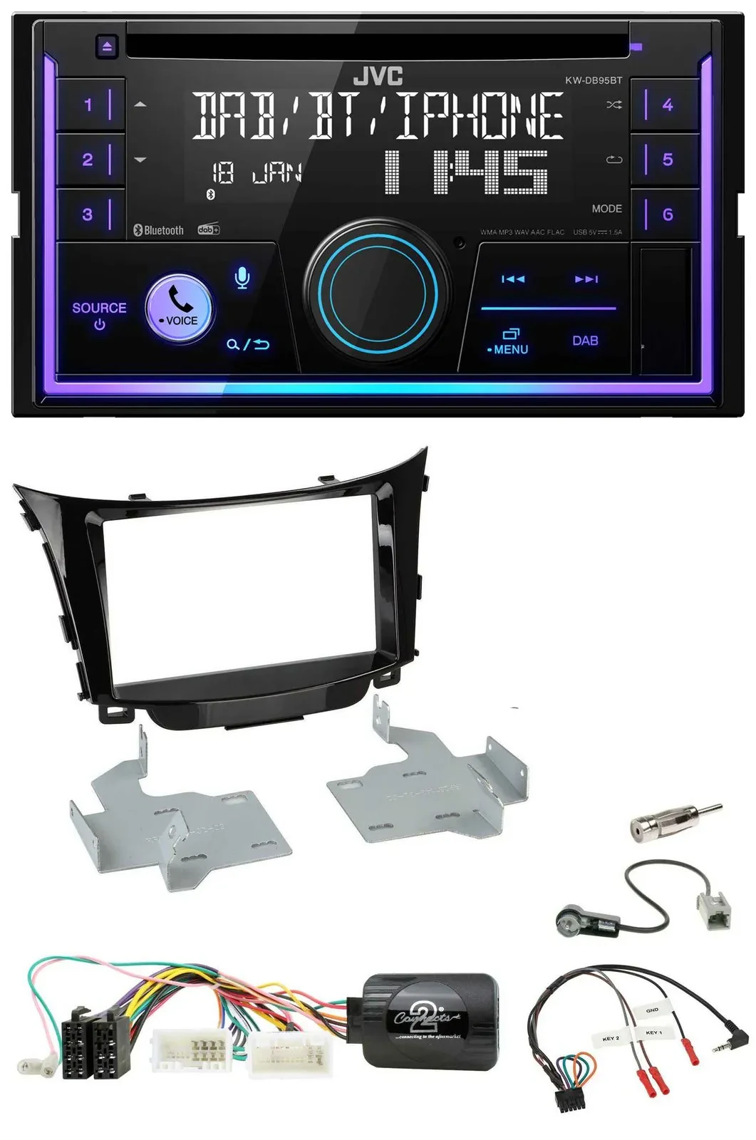 Автомагнитола для Hyundai i30 (2012–2017) JVC 2DIN DAB Bluetooth CD USB, совместимая с управлением на руле