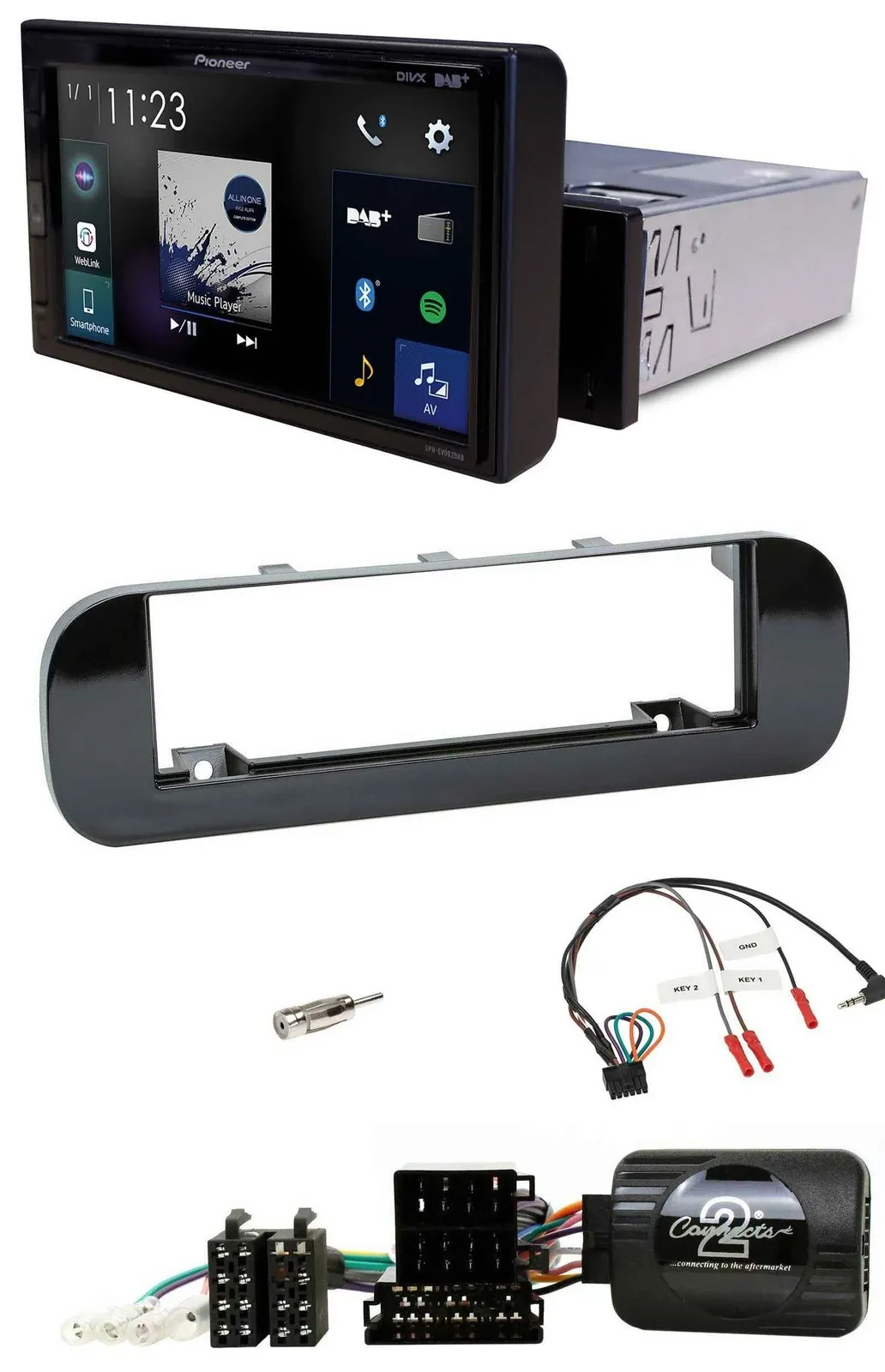 Pioneer DAB Lenkrad Bluetooth USB Autoradio für Fiat Panda 12-20 schwarz glänzen