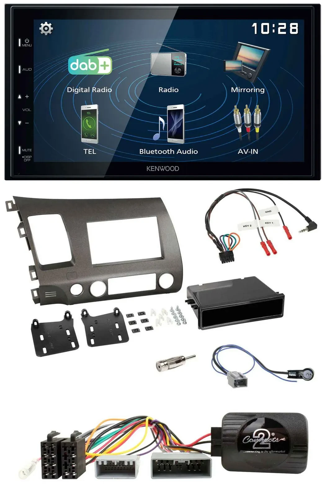 Kenwood 2DIN Bluetooth Lenkrad USB DAB Autoradio für Honda Civic 06-10 Hybrid an