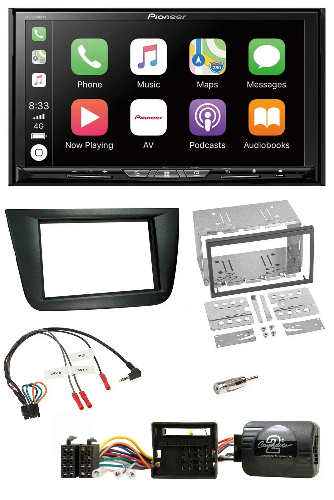 Pioneer 2DIN Lenkrad USB DAB DVD Bluetooth Autoradio für Seat Altea Toledo schwa