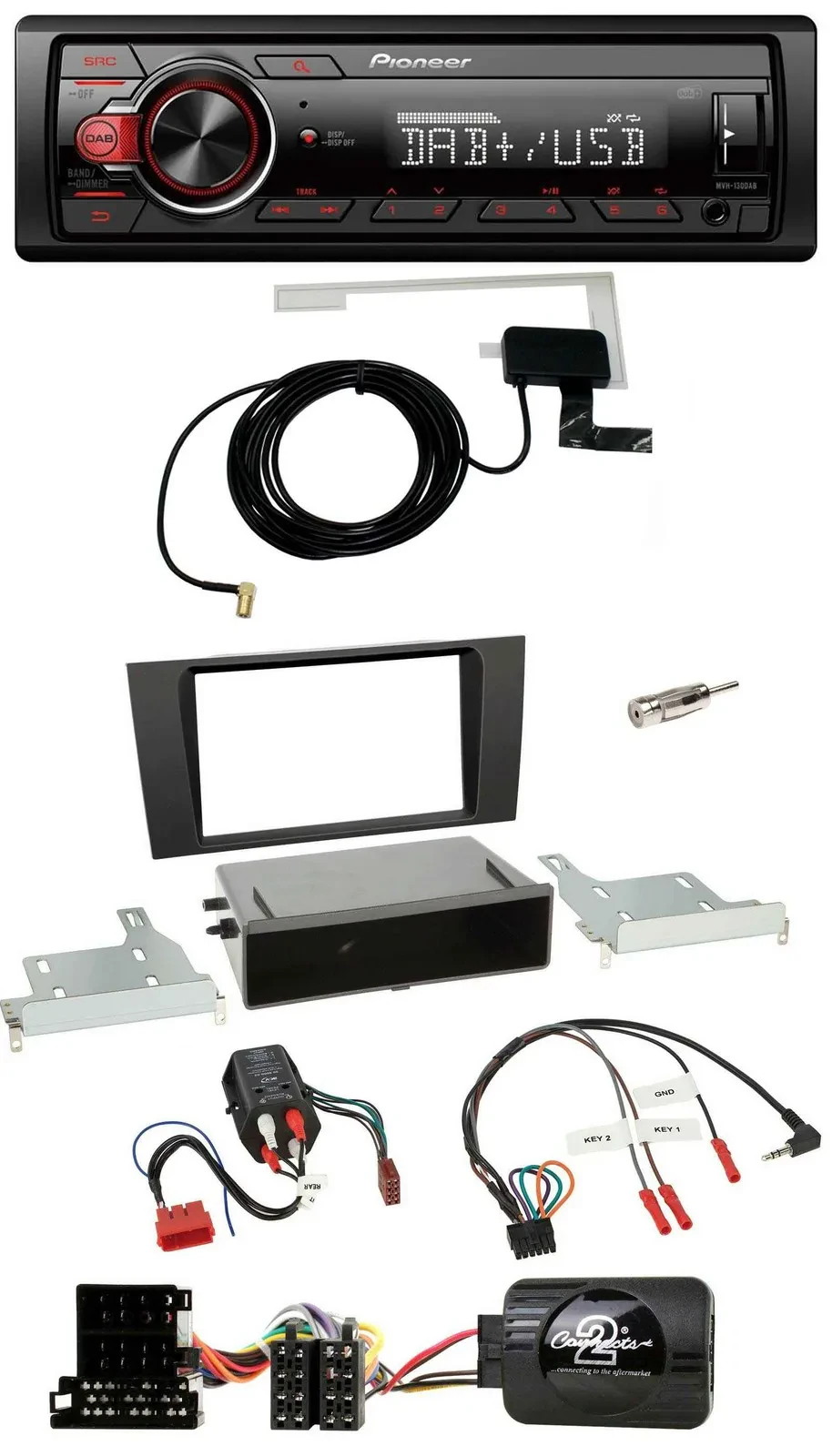 Автомагнитола Pioneer 1DIN MP3 DAB USB для Audi A4 B5 (1999–2001), совместима с кнопками на руле, для BOSE (полностью активной)