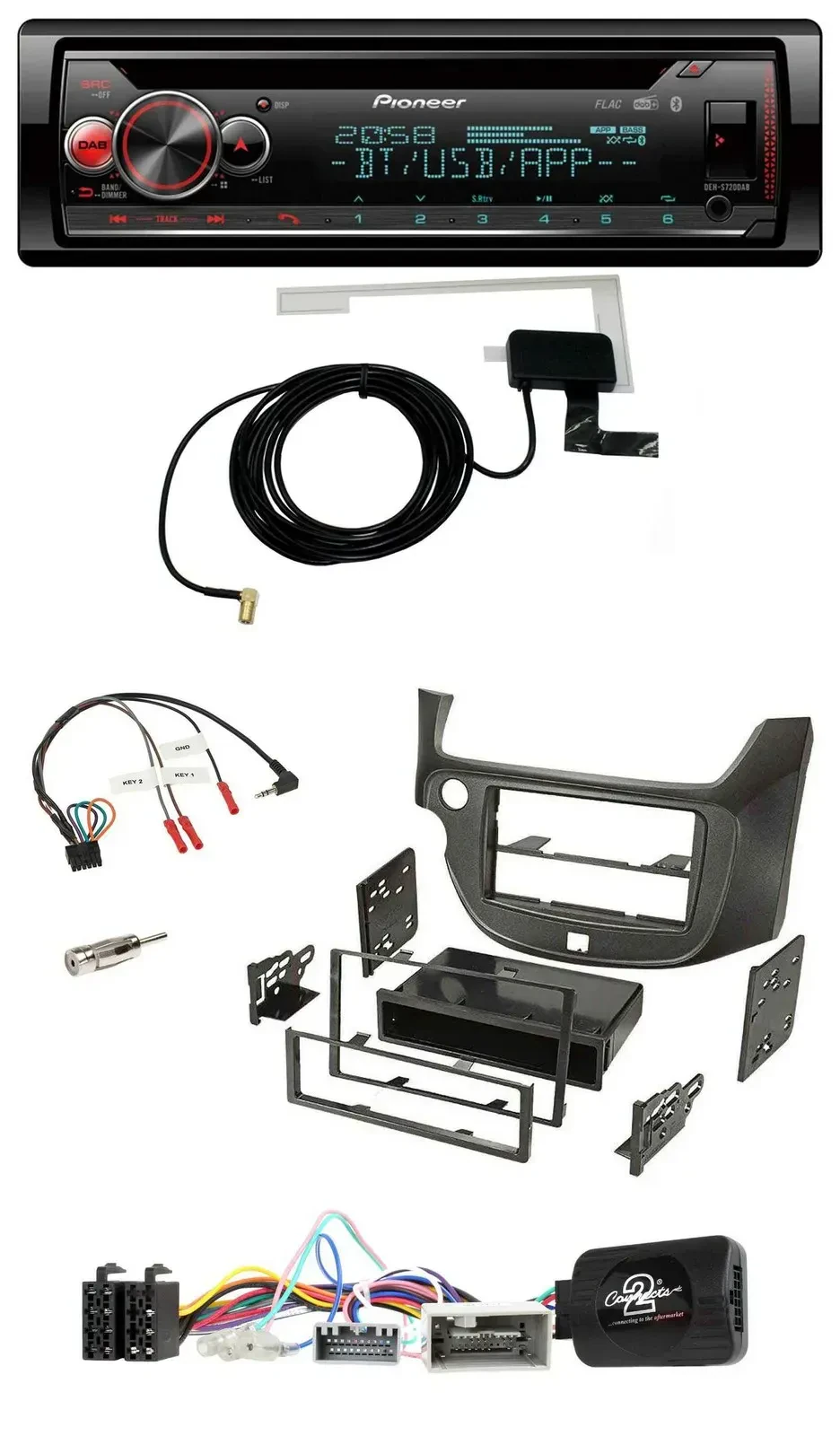 Pioneer DAB CD Lenkrad USB Bluetooth Autoradio für Honda Jazz ab 2014 dunkelgrau