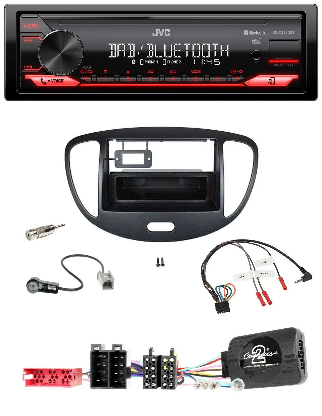 Автомагнитола JVC Bluetooth USB DAB для Hyundai i10 2009–2013, ISO, черная