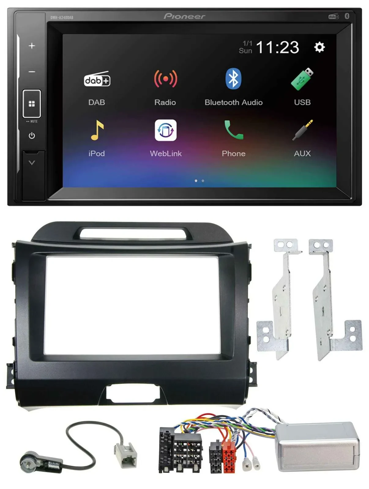 Автомагнитола Pioneer 2DIN, DAB, Bluetooth, USB, для Kia Sportage III (2010–2015), черный