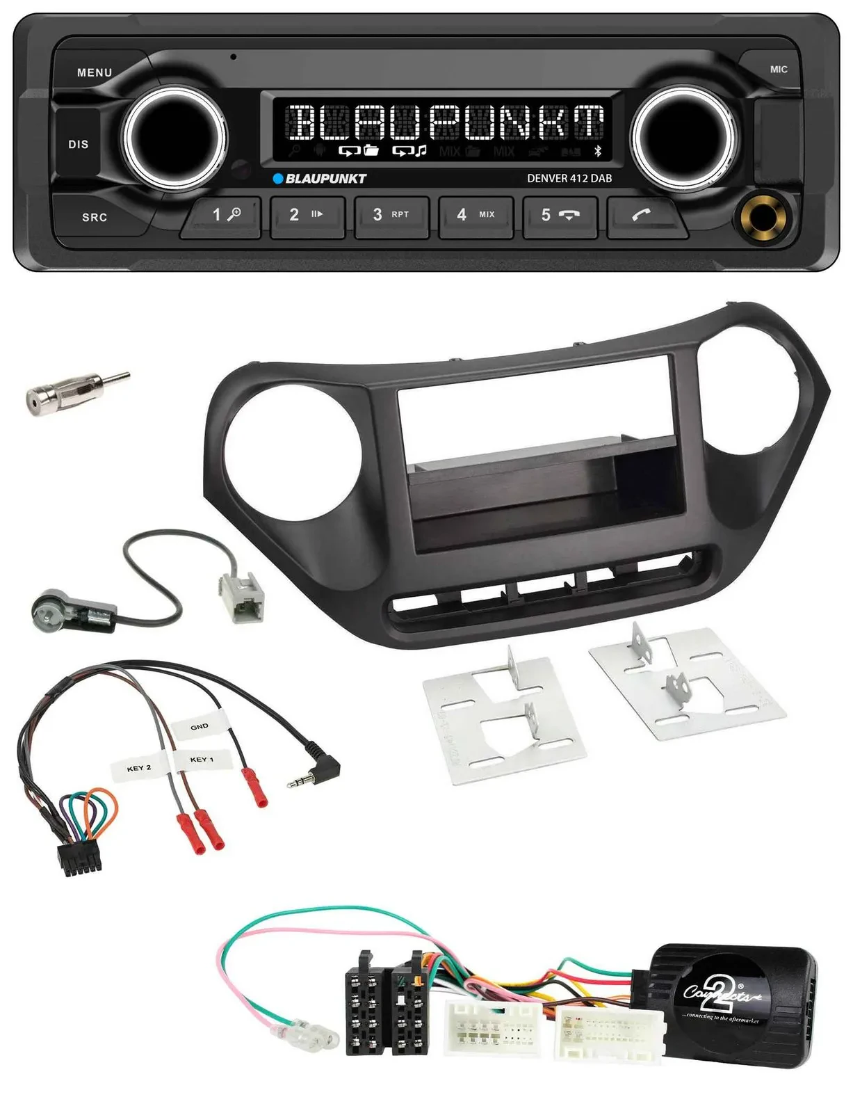 Blaupunkt Bluetooth DAB Lenkrad USB Autoradio für Hyundai i10 ab 2014 schwarz