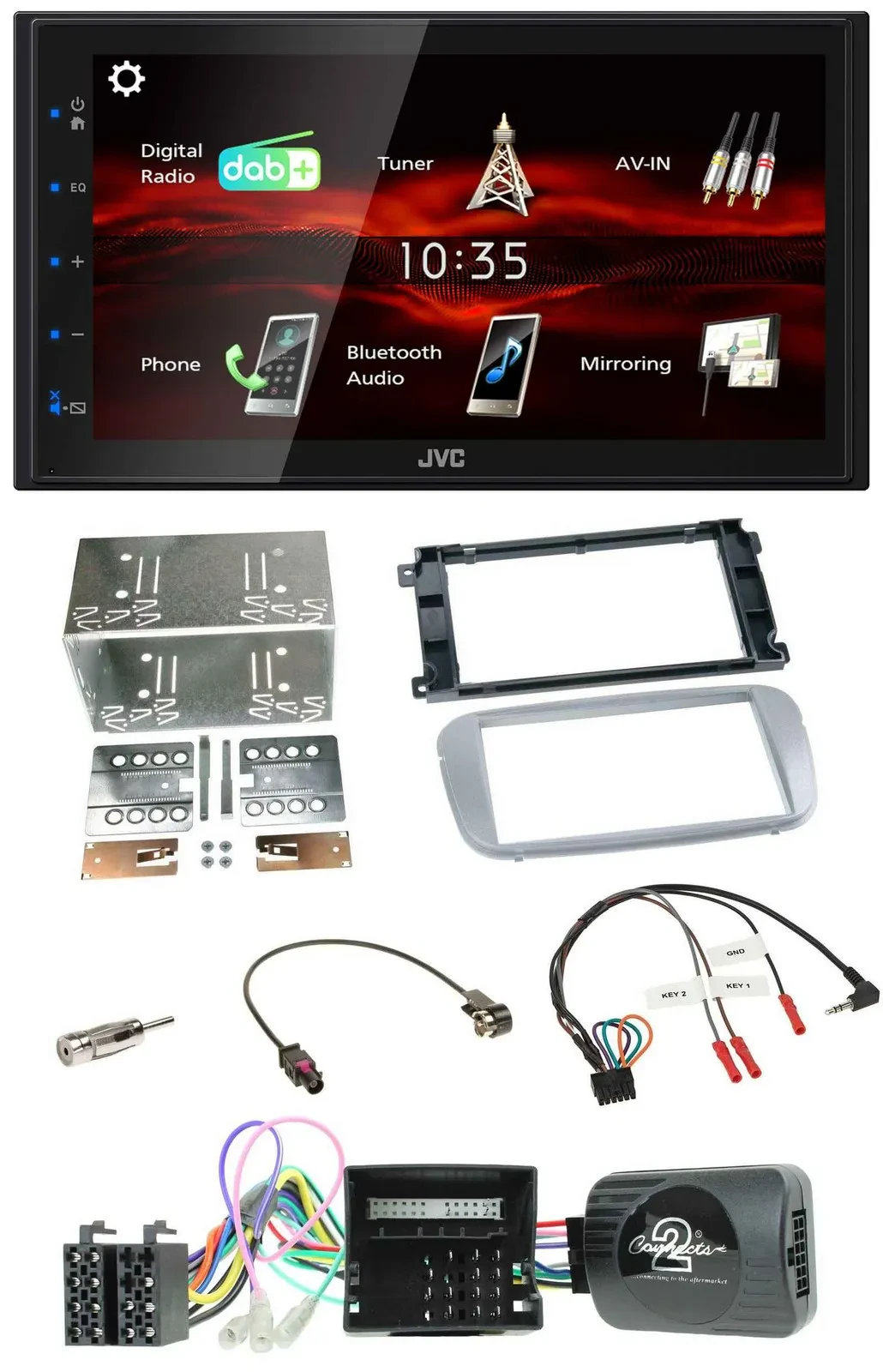 JVC USB Bluetooth Lenkrad DAB 2DIN Autoradio für Ford Mondeo S-Max Profi silber