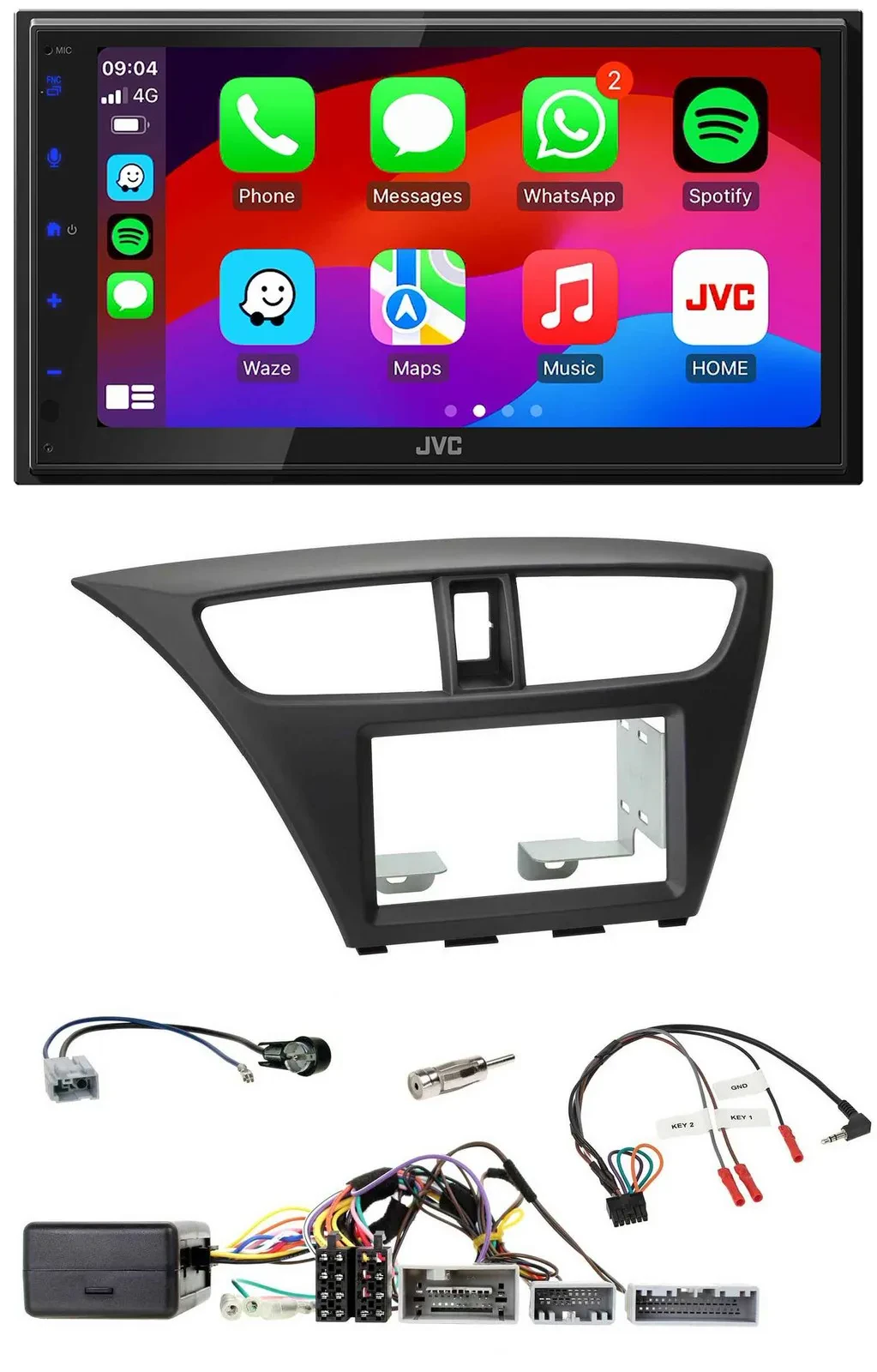 JVC Bluetooth USB Lenkrad 2DIN DAB Autoradio für Honda Civic ab 12 schwarz