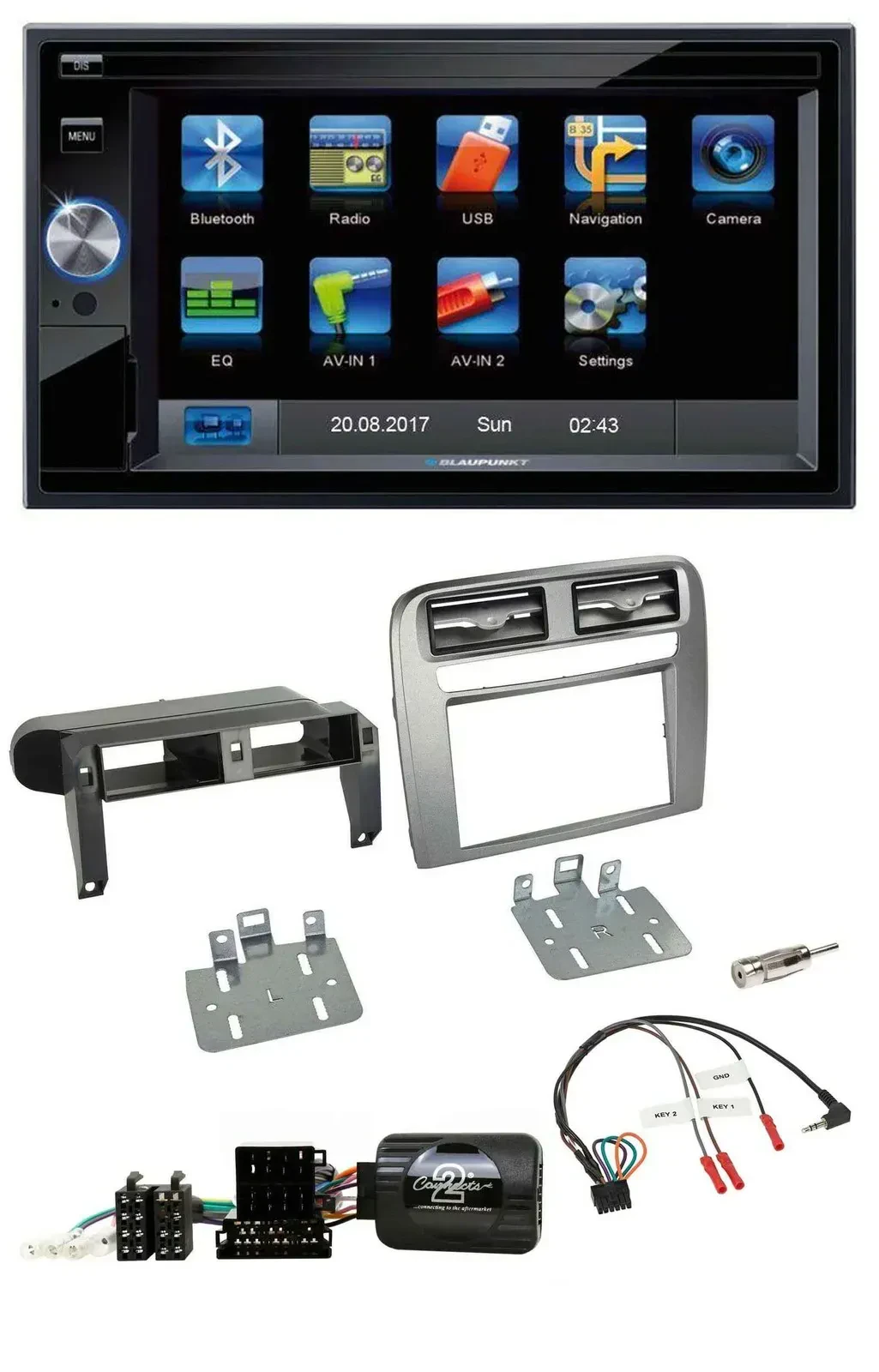 Blaupunkt 2DIN Bluetooth TMC USB Lenkrad SD Navigation für Fiat Grande Punto ant