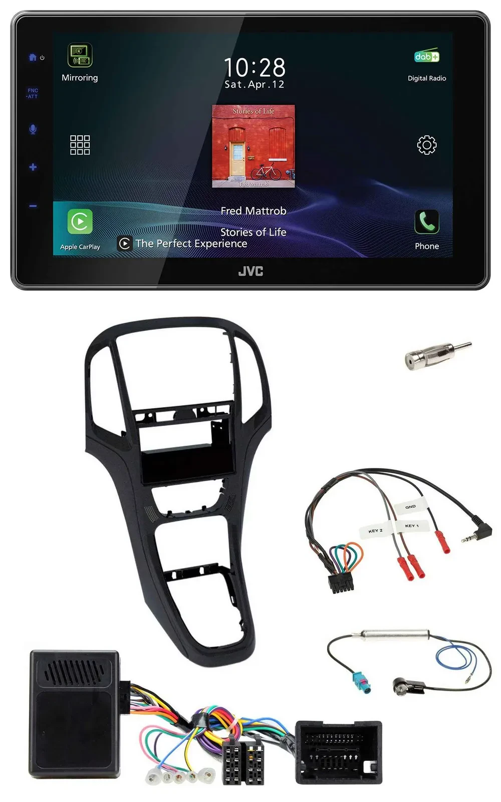 JVC DAB Lenkrad Bluetooth USB Autoradio für Opel Astra J 2009-2016 Perl schwarz