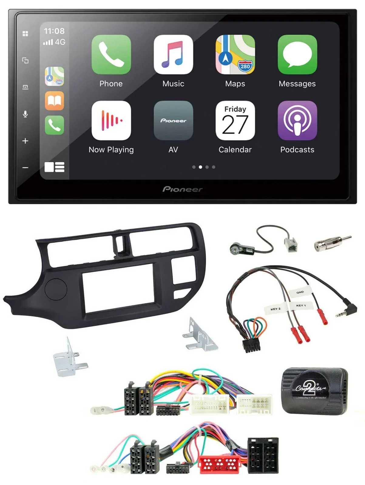 Pioneer Lenkrad Bluetooth DAB 2DIN USB Autoradio für Kia Rio UB 11-15 schwarz