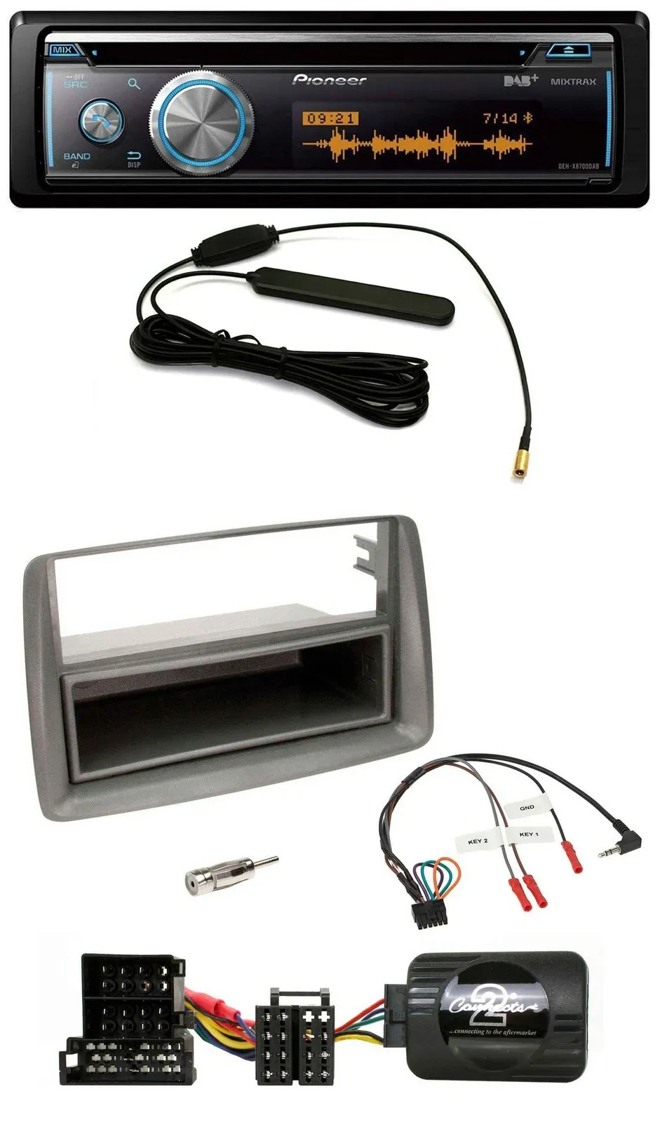 Автомагнитола Pioneer CD/USB/Bluetooth/DAB для Alfa Romeo GT/147, серебристая, с поддержкой управления на руле