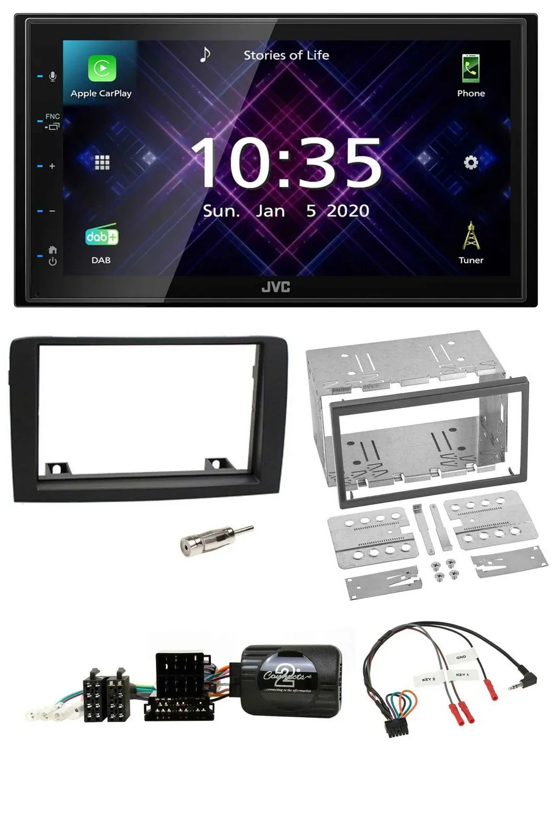 JVC DAB 2DIN Lenkrad Bluetooth USB Autoradio für Fiat Idea 06-12 schwarz