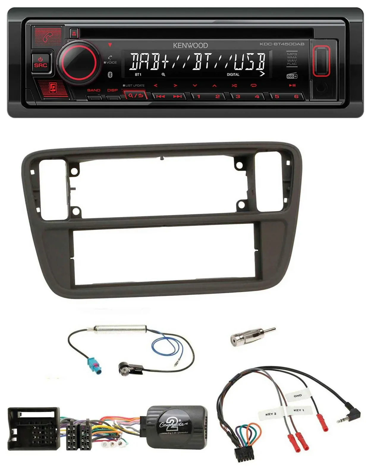 Kenwood Lenkrad CD USB Bluetooth DAB Autoradio für VW Up AA AAN 11-16 schwarz