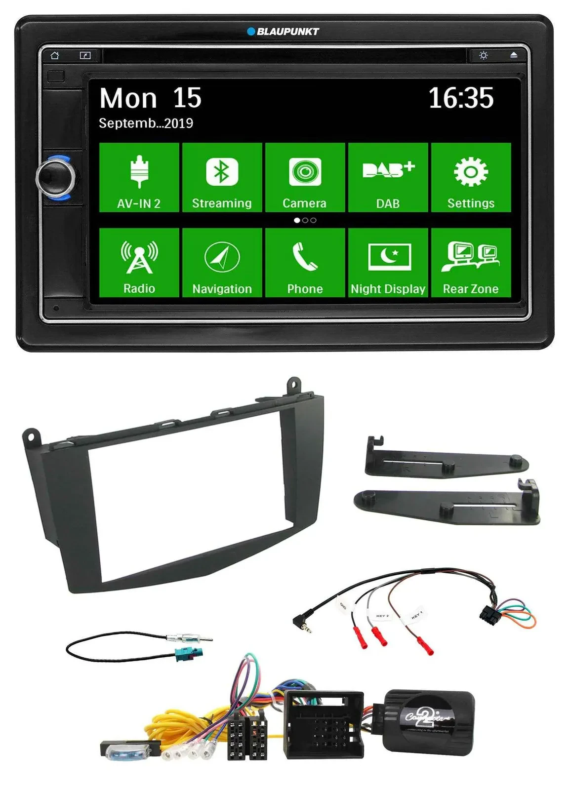 Blaupunkt Bluetooth 2DIN Lenkrad DAB USB TMC Navigation für Mercedes C-Klasse 07